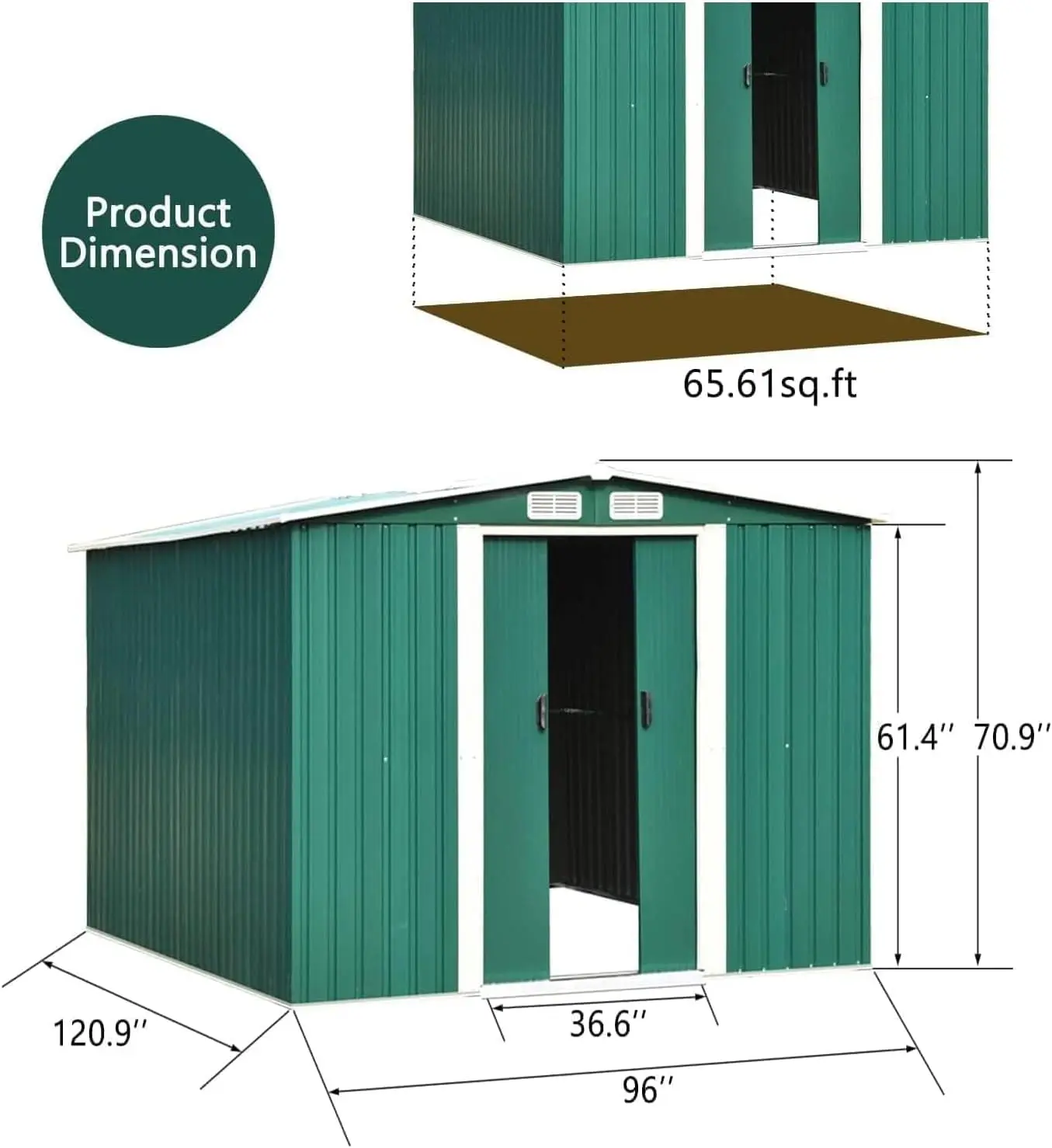 4x6/4x8/8x10FT Outdoor Metal Shed w/ Doors & Vents,Tool Storage Sheds for Outdoor Patios,Garden,Lawn, Brown/Gray/Green images - 6