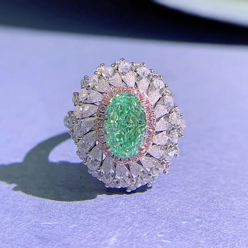 

2023 New Paraiba 6 * 9 Ring Female 925 Silver Female Design Sense European and American Fashion temperament