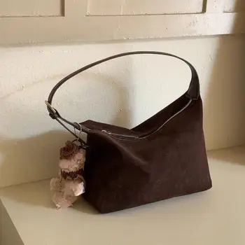 Borsa semplice Borsa a tracolla in pelle scamosciata Borsa a tracolla da donna alla moda di grande capacità Borsa hobo in tinta unita stile coreano per ragazze