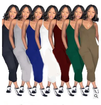 

2023 Summer Women's Sexy Solid Color Multi Size Casual Jumpsuit