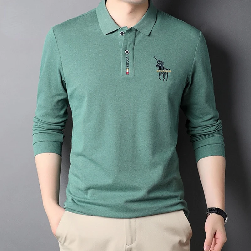 

Autumn new POLO shirt men's business gentleman embroidery lapel breathable long sleeved t-shirt wholesale
