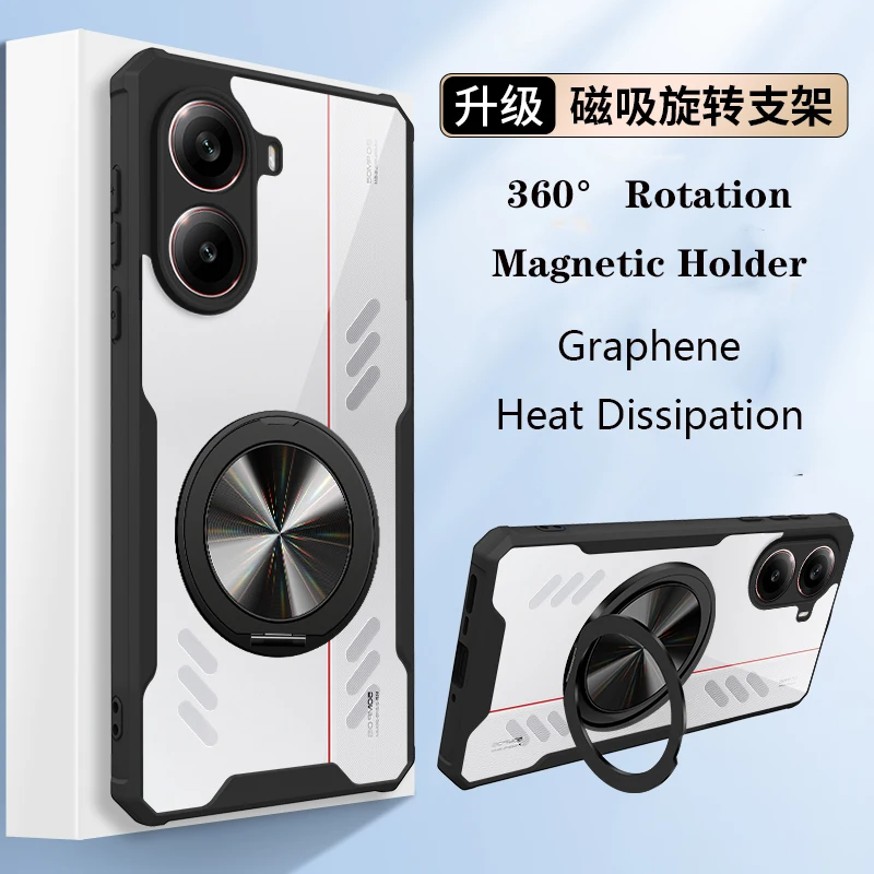360° Rotating Magnetic Phone Case with Graphene Heat Dissipation - Transparent Cover