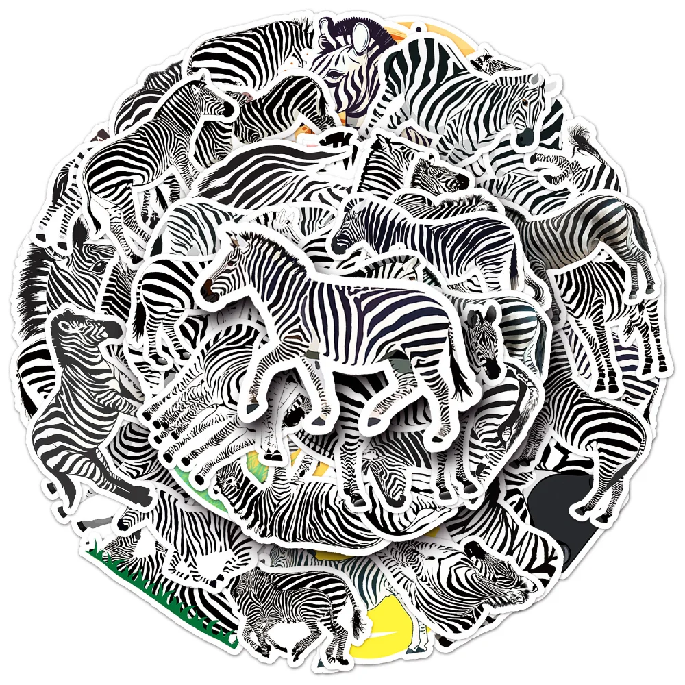 50Pcs Black White Wild Zebra Animal Stickers for Laptop Stationery Sticker Craft Supplies Scrapbooking Material Vintage cartoon stickers animal stickers