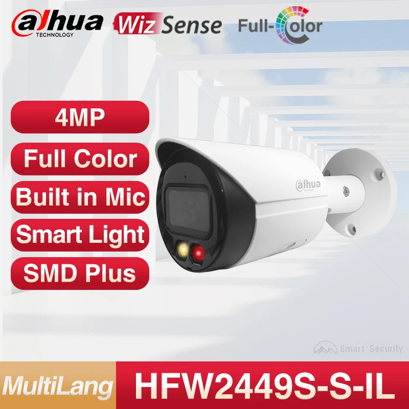 Dahua 4Mp 4K Wizsense Smart Dual Light Ip Camera Mini Bullet Cctv Outdoor Full Color Surveillance Built In Mic Ipc-Hfw2449S-S-Il