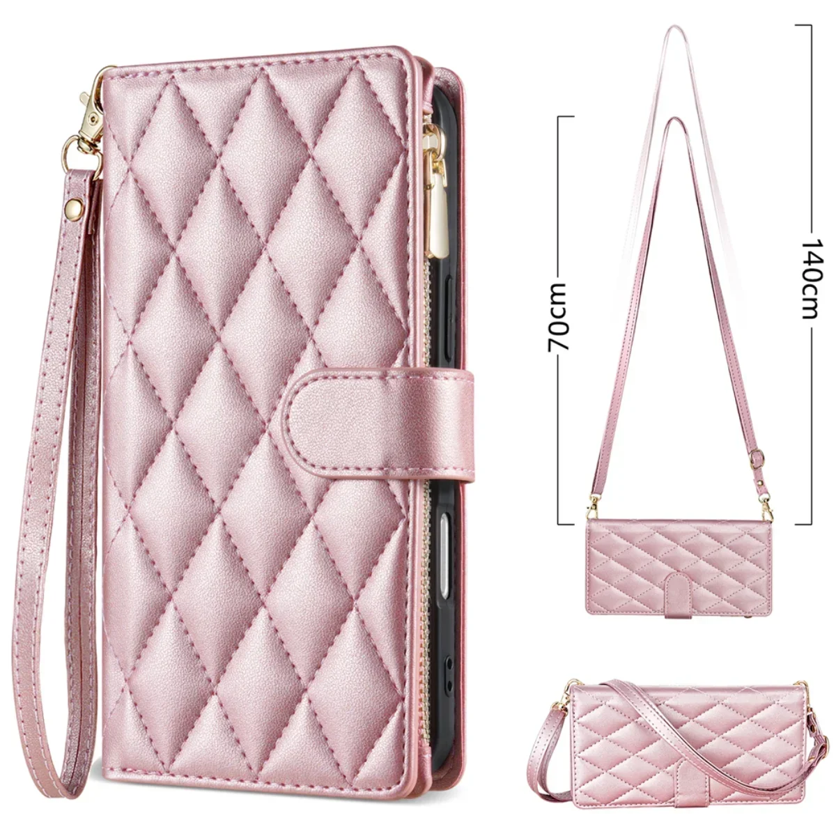 Premium Crossbody Leather Case with Zippered Card Wallet Cover