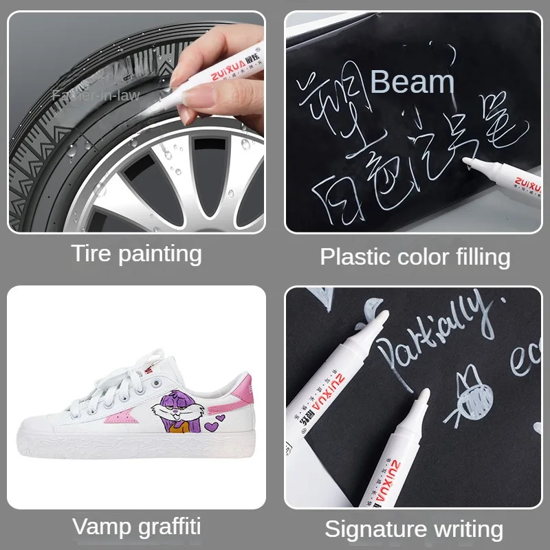 3Pcs White Marker Pen Alcohol Paint Oily Waterproof Tire Painting Graffiti Pens Permanent Gel Pen for Fabric Wood Leather white marker pens marker pens color marker pens pen marker
