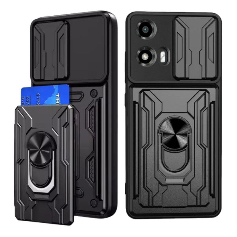Shockproof Armor Slide Lens Case For Motorola Moto Edge 60 Fusion 50 Pro Neo G04 G04s G24 G54 G84 G85 E22 Card Slot Holder Cover