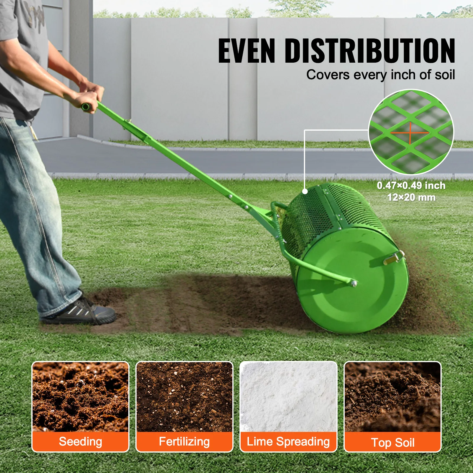 VEVOR Compost Spreader and Peat Moss Spreader 24 in Push/Tow-Behind Roller Lawn Spreader with Height Adjustable T Shaped Handle 6