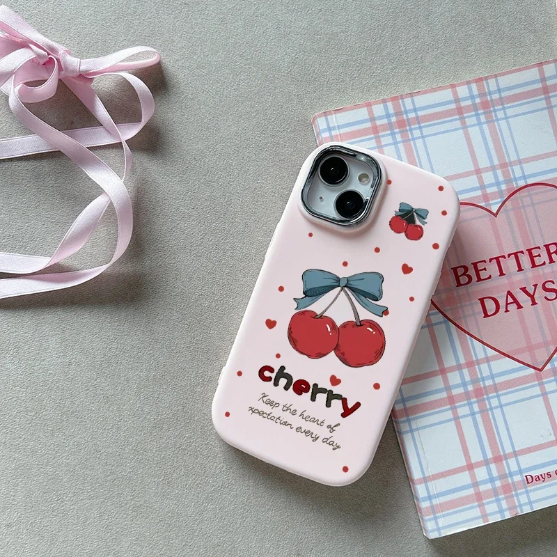 Cute Cherry Bow Luxury Lens Cover Phone Case