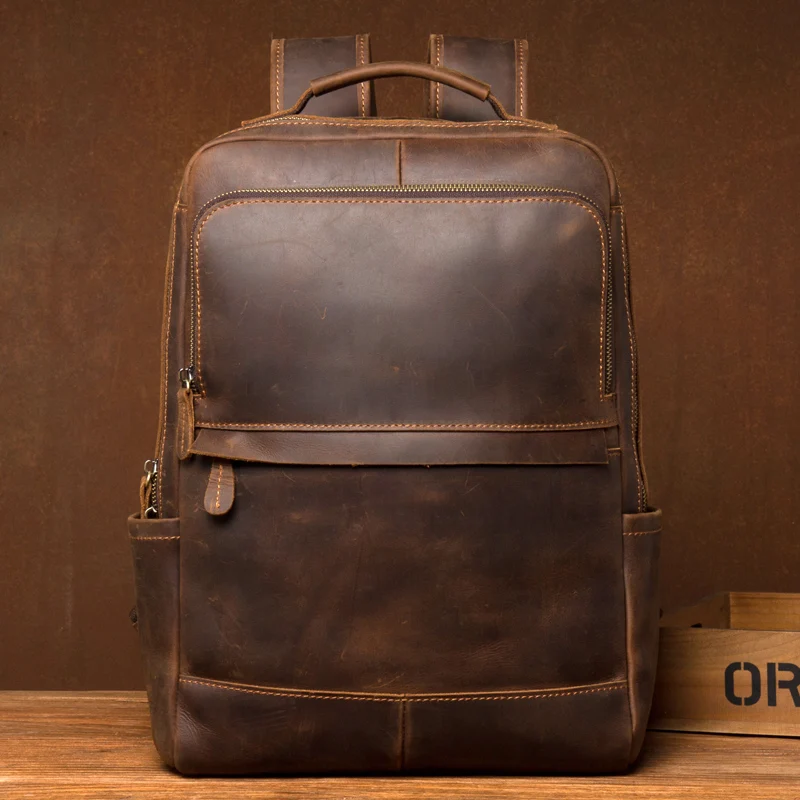 Crazy horse leather backpack retro leather trend backpack handmade top layer cowhide business computer travel backpack outdoor