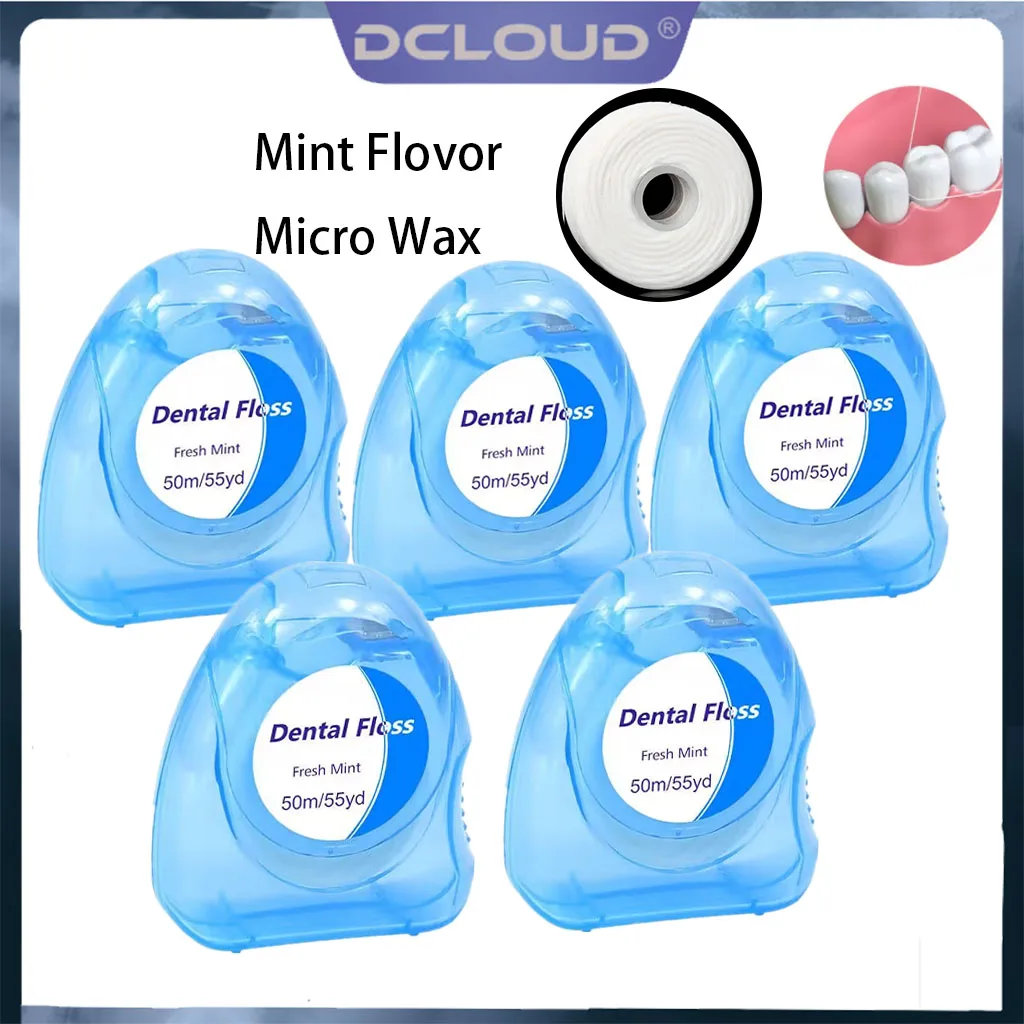 Dental Floss Stick Dental Floss Sticks Dental Floss Dental Cleaning Tools 50m/Roll Dental Flosser Micro Wax Mint Flavor Interdental Brush Teeth Stick Toothpicks Floss Pick Oral Hygiene Clean Wire Portab