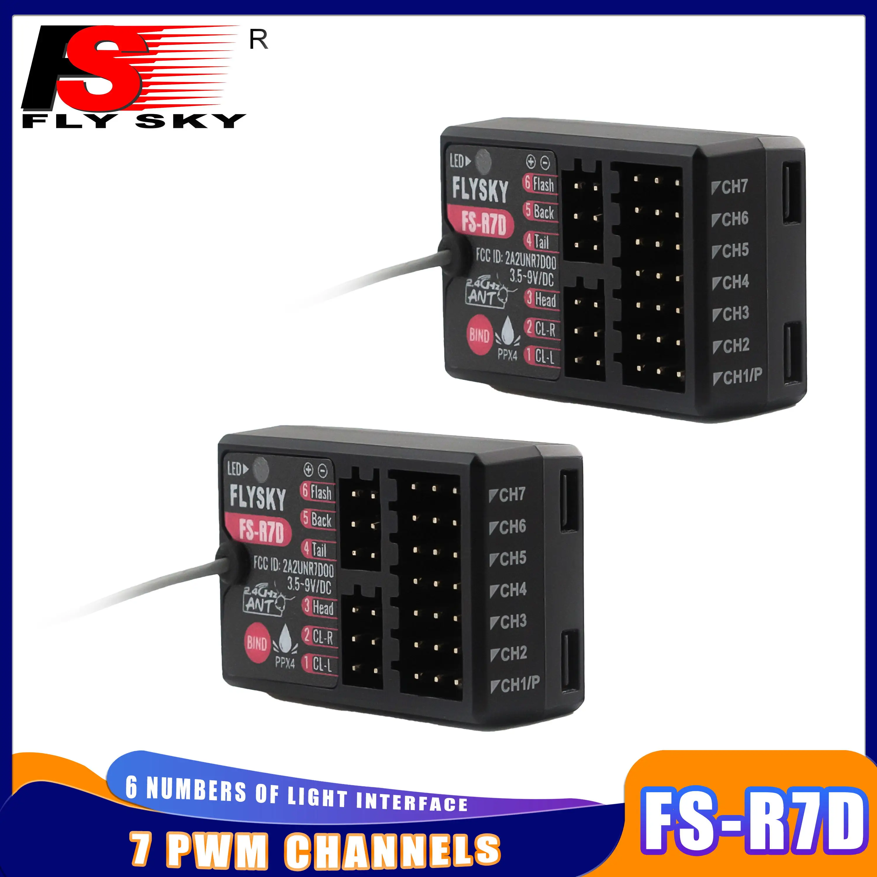 

1/2/4PCS FLYSKY FS-R7D 7CH 2.4G Receiver Light Group 3.5-9V Single Antenna PWM Lamp for RC Model Cars Vehicle FS-G7P Transmitter
