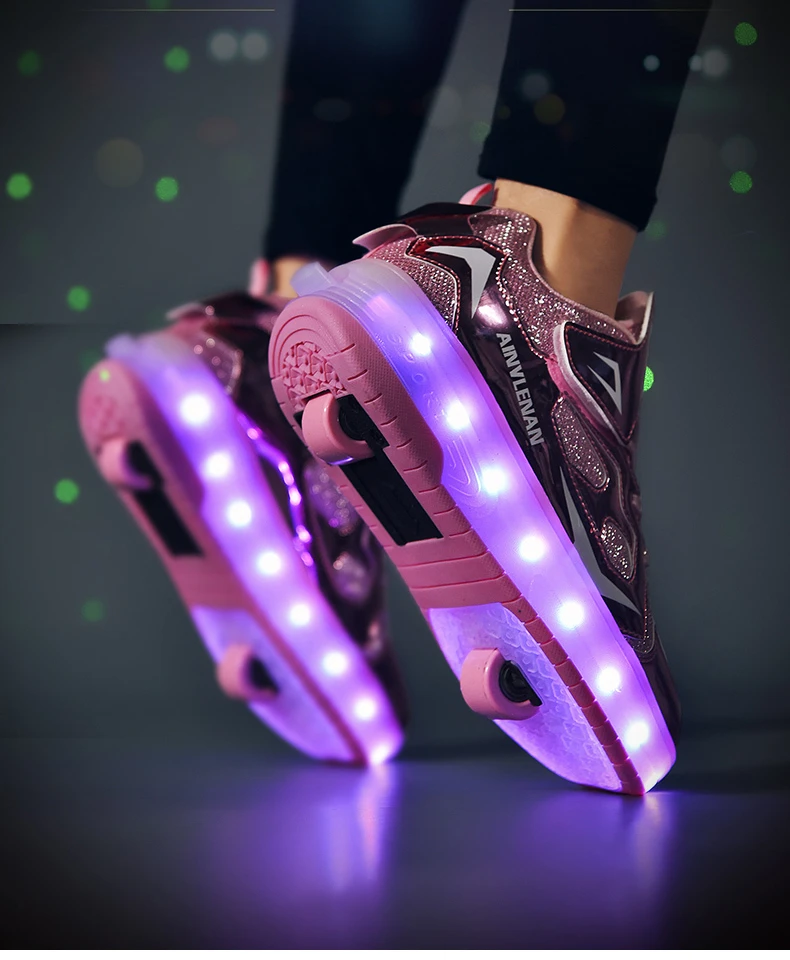Description Picture 3 of itemKids Roller Shoes Removable Wheel Lights Roller Skate Shoe Boys Girls Casual Sneakers Usb Charge LED Flashing Child Sports Shoes