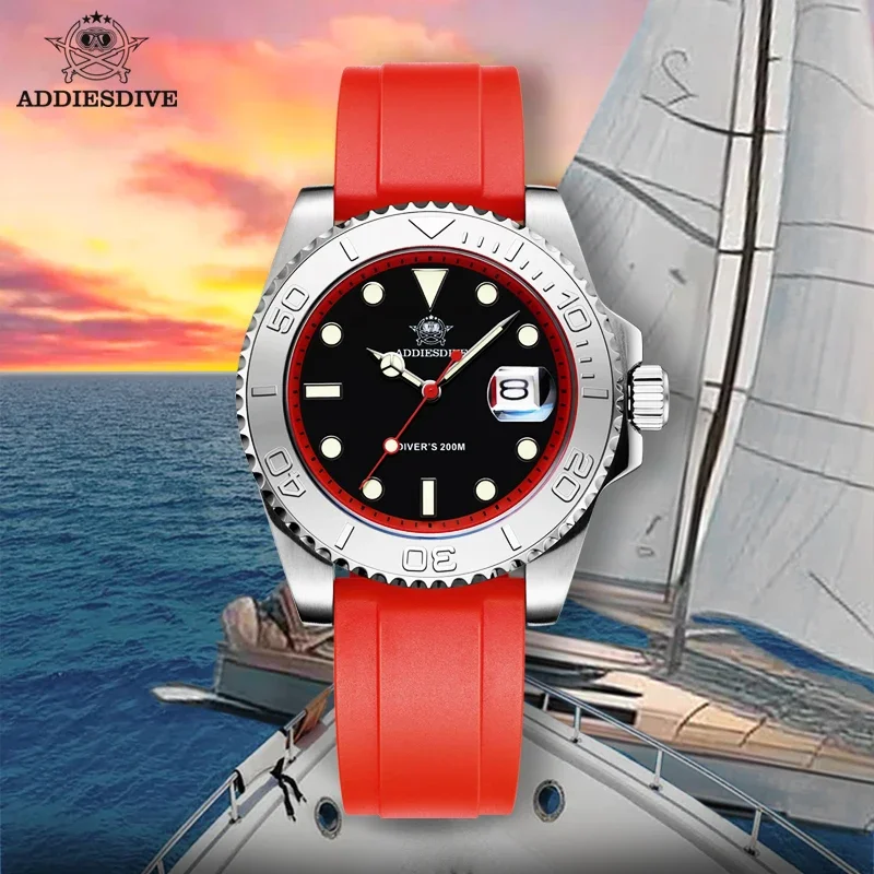 ADDIESDIVE New TOP Men's Brand Quartz Watch 200m diver watches 41mm Wristwatch Calendar Display BGW-9 Luminous Watches Men watch addiesdive man diver s watch rubber silicone bgw9 blue luminous calendar display 200m waterproof quartz watch relógio masculino