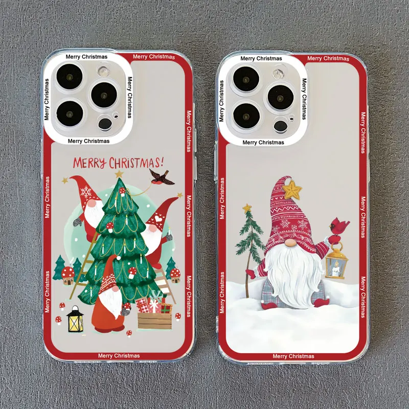 Festive Santa Claus Clear Phone Case - Cute Holiday Design, Durable Transparent Back Cover