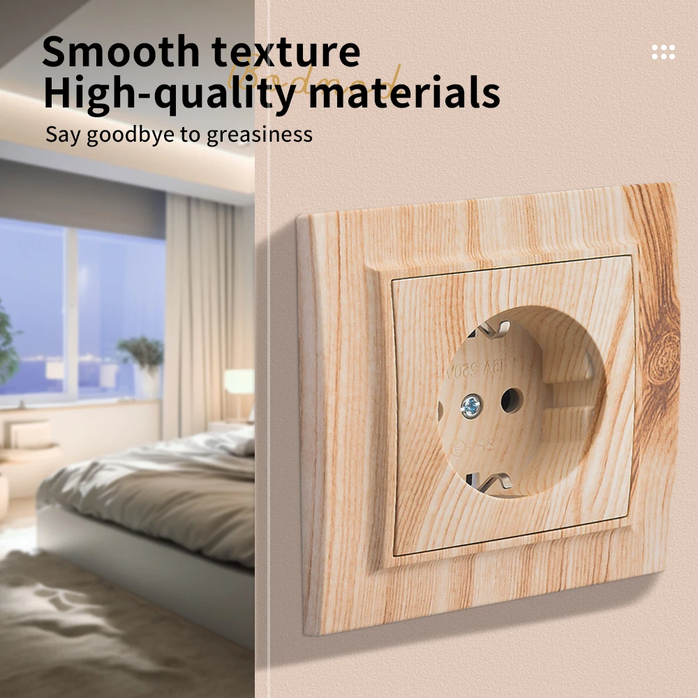 WESA Wood Spray Paint Wall Embed Socket Plug Power Socket EU Electrical Outlett With Ground Flame Retardant Plastic