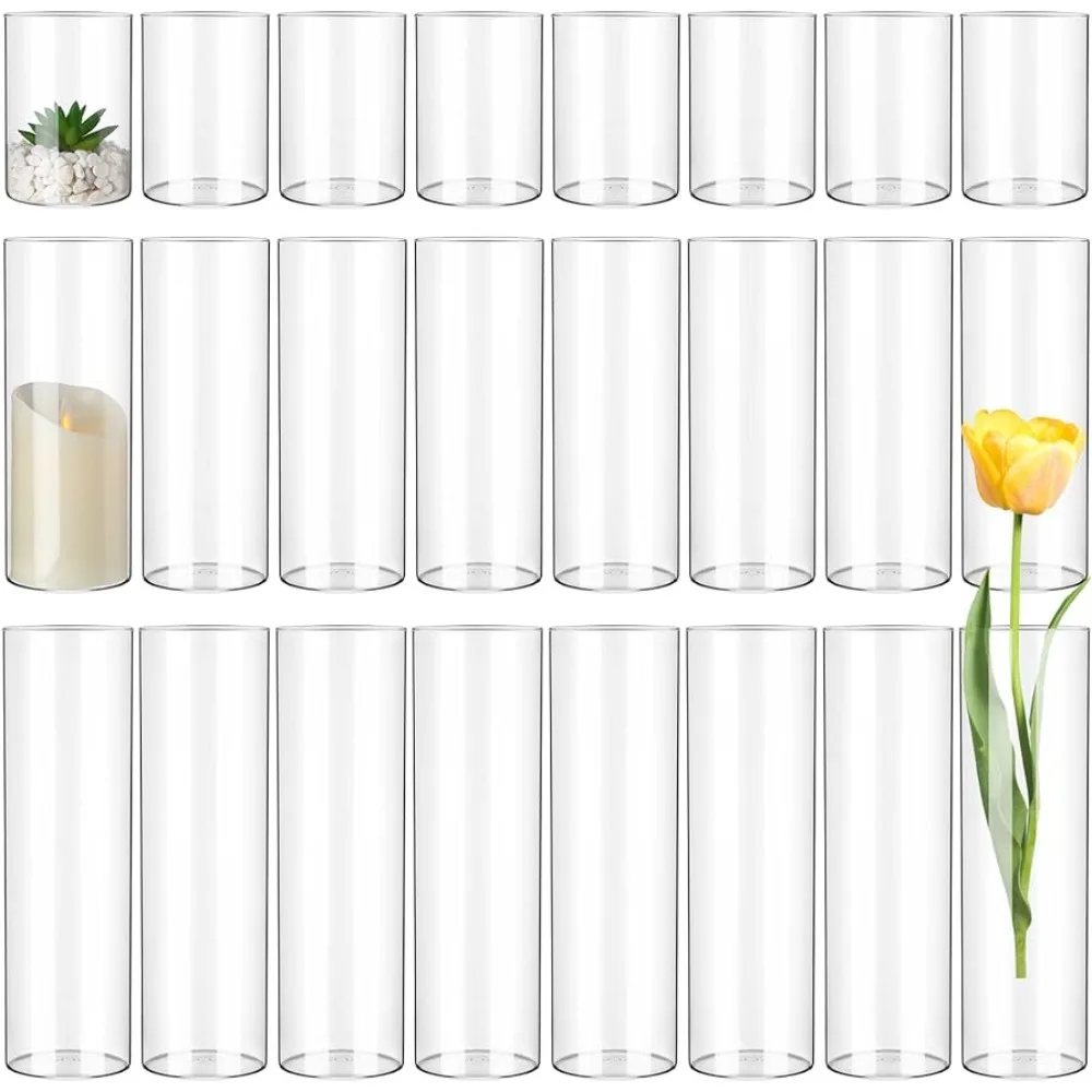 

24 Pcs Glass Cylinder Vase 4 Elegant Room Ornaments for Home 8 Luxury Living Room Decoration and Table Accessories Flower Bottle