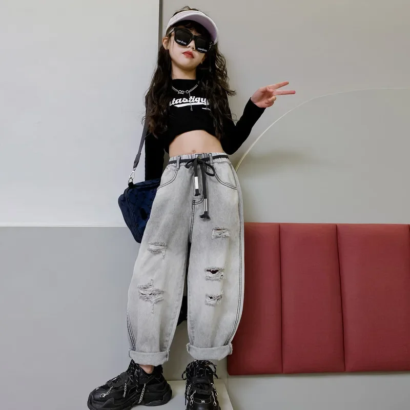 

Girls Ripped Grey Jeans Stylish Teen Girl Denim Pants 8 10 12 years old