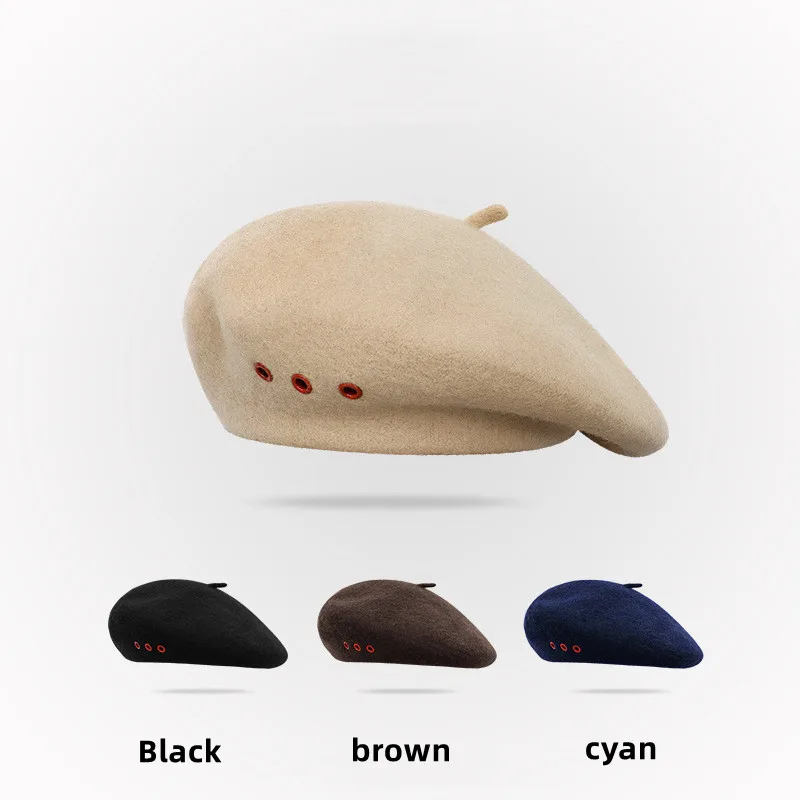 

Luxury Women's Beret Japanese Style Beret Women's Wool Warm Winter Hat Girl's Bean Solid Hat Winter Flat Street Stomatal Beret