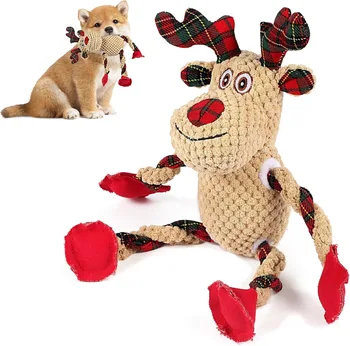 Christmas Dog Toys Plush Squeaking Toys Chewing Knot Teeth Grinding Interactive Artifact Improving Intelligence Deer Shaped Pets