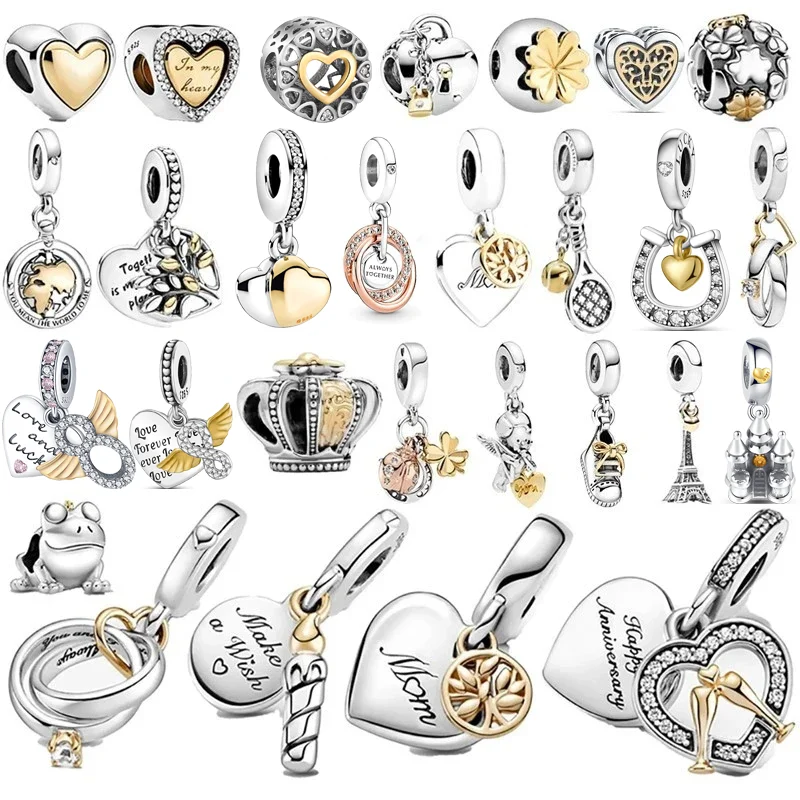925 Argento Cuore Dorato Compleanno Candela Anello Di Fidanzamento Ciondolo Perline Fai Da Te Fit Originale Pandora Charms Braccialetto Regalo Di Gioi