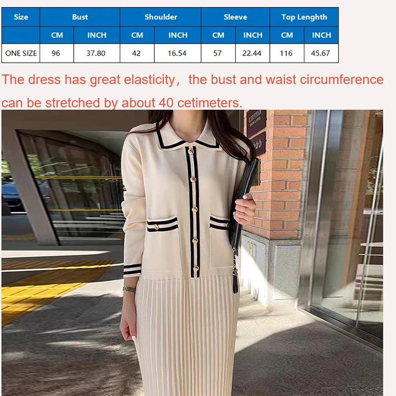 Luxury Casual Elegant Spring Lapel Striped Button Single Breasted Pocket Long Sleeved Vertical Patterned Long Dress Clothes New