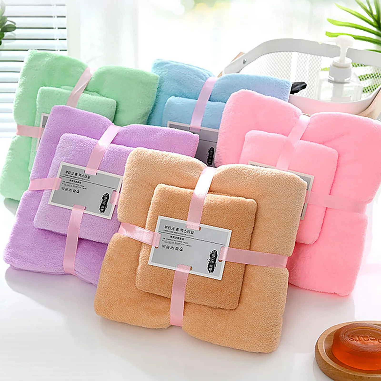 Two-in-One Towel Absorben Bath Coral Towel Soft High-Density and Set and Home Textiles Hot Tub Towels, Size: One size, Green