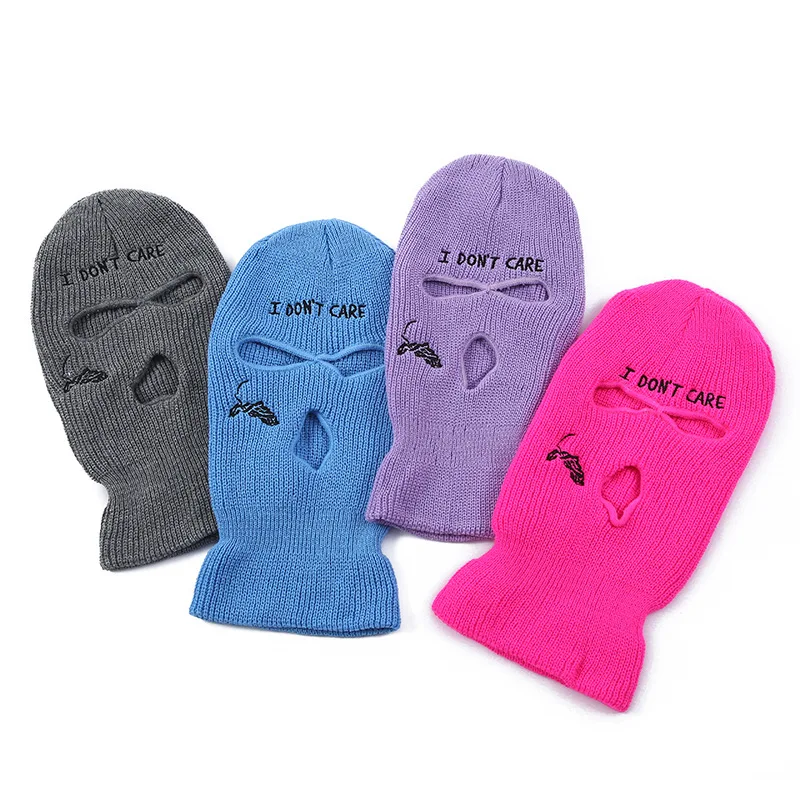 

Balaclava Hat ski mask Winter hat 3-Hole Knitted Full Face Cover Riding a mask I don't care design Keep warm Set head cap