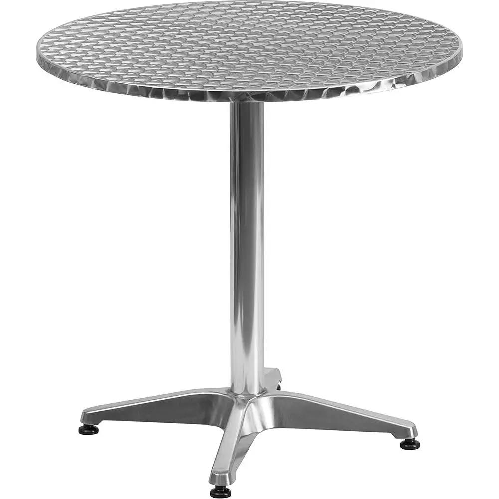 27.5 Inch Round Aluminum Table Set with 4 Rattan Chairs Lightweight Indoor Outdoor Dining Furniture Commercial Residential 4