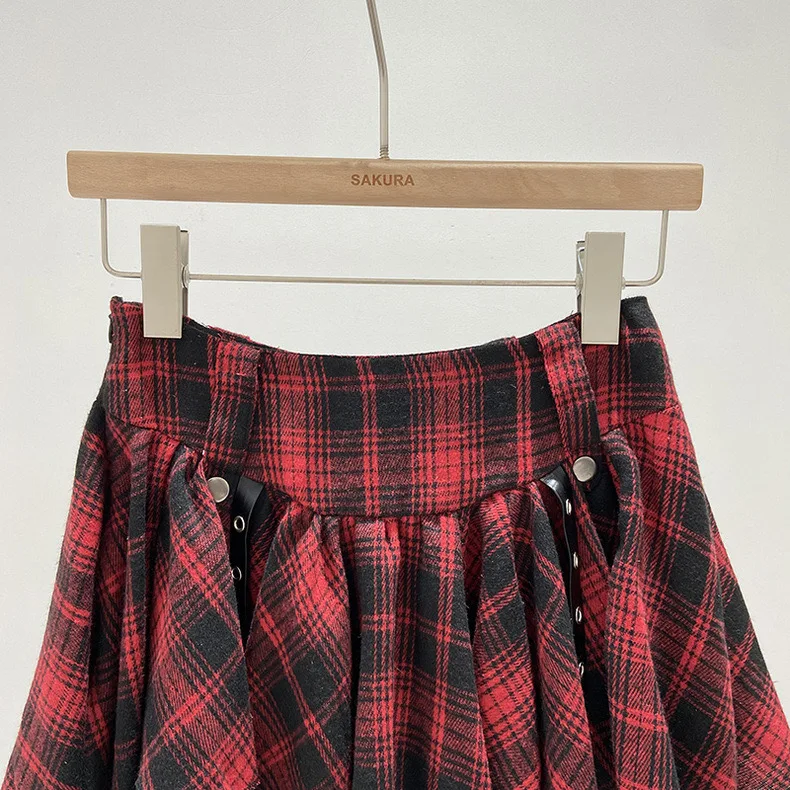 Asymmetrical Plaid Skirt with Straps High Waist Harajuku Mini Skirt Kpop Punk Gothic Red Black Tartan Skort Grunge Y2K Alt Girls - Image 5