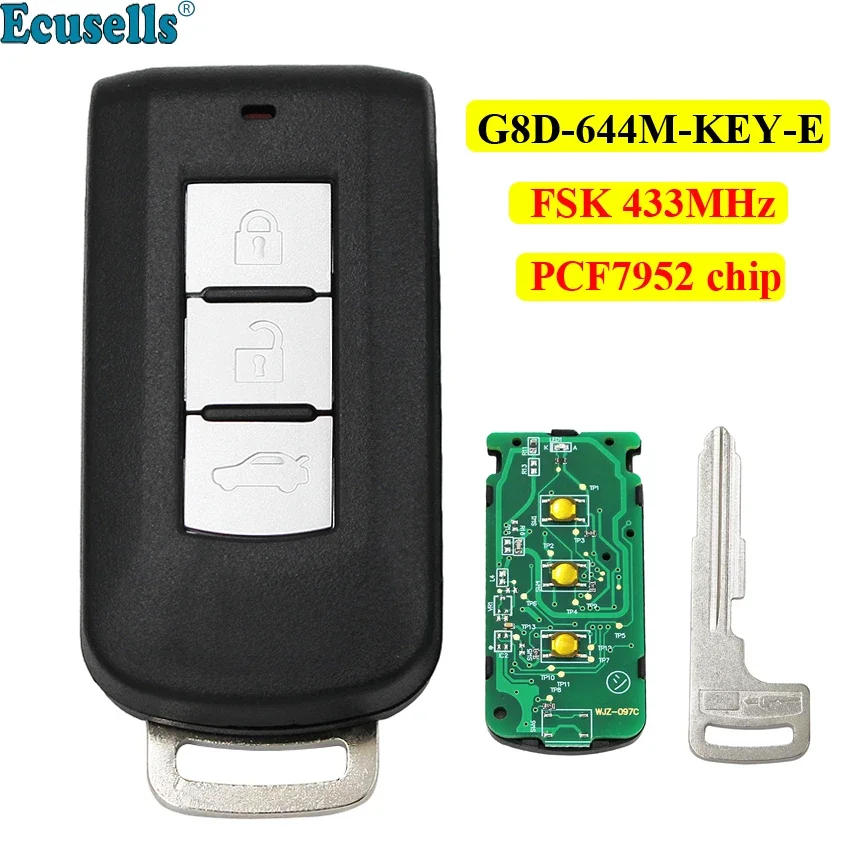 3 buttons Smart Remote Car Key FSK 433MHz PCF7952 chip for Mitsubishi Lancer Outlander ASX G8D-644M-KEY-E with insert key car remote key car key