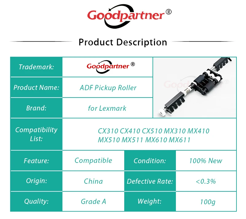 Adf Pickup Roller para Lexmark 40x8736 Cx310 Cx410 Cx510 Mx310 Mx410 Mx510 Mx511 Mx610 Mx611 Xc2130 Xc2132 Xc4140 Xc4150 Xm1140 - Imagem 5