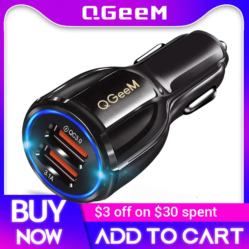 Phone Charger Car Charger Phone Charger Adapter Car Phone Charger QGEEM Dual USB QC 3.0 Car Charger Quick Charge 3.0 Phone Charging 2Ports USB Portable for iPhone Xiaomi