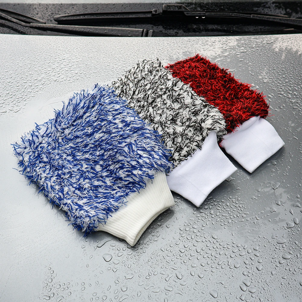 AUTOBRIGHT Car Wash Mitt Cleaning Polishing Gloves Blue Red Black Double Sided Microfiber Auto SUV Truck Cleaning Accessories car cleaning gloves,microfiber car mitt,microfiber cleaning gloves,microfiber washing gloves,microfiber gloves