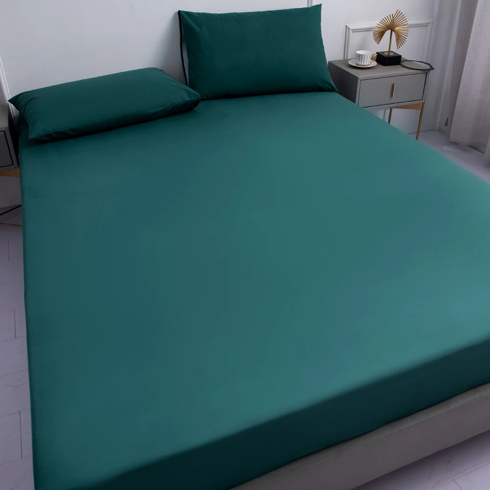 Dark Green Waterproof Polyester Bed Fitted Sheet Mattress Cover Sabana(no pillowcas)90/120/150/160/180/200/220,7 size 3