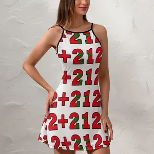 Exotic Stylish Design of Morocco Country Code with Flag  Women's Sling Dress Humor Graphic Cocktails  Woman's Gown Suspender Dre