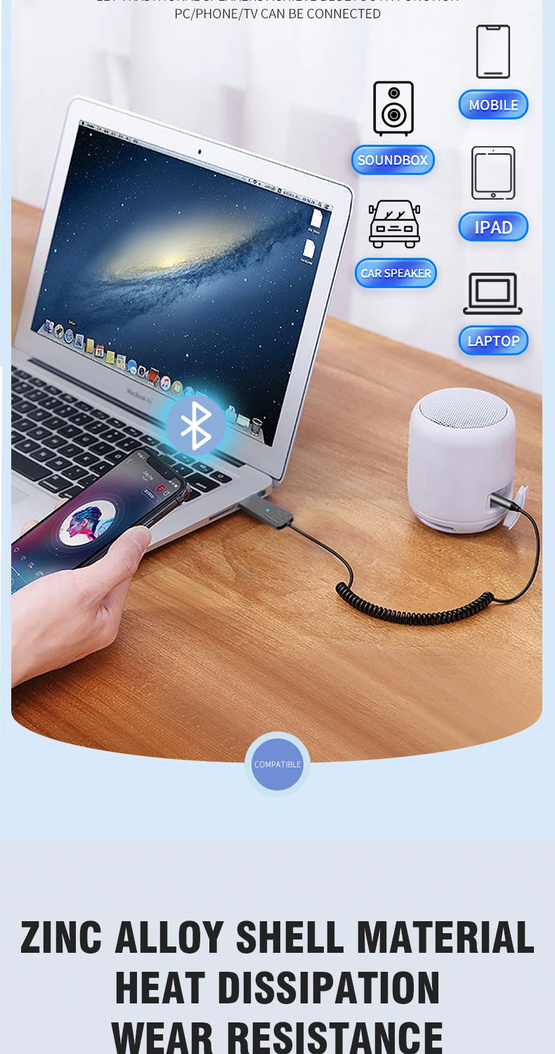 New Upgrades Bluetooth 5.4 Audio Receiver USB To 3.5mm AUX Car Wireless Music Ad