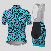 Women's Cycling Clothing Gradient Leopard Print Summer Cycling Jersey Set Women Breathable Short Sleeves Mountain Bike Clothes 2