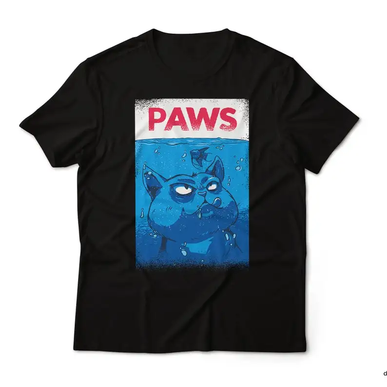 

Lootgear Paws Jaws Parody T-shirt Unisex Horror Halloween Cats Cat White Shark Movie Movie Fun Fun Cat Cats Love Love Fun Parody