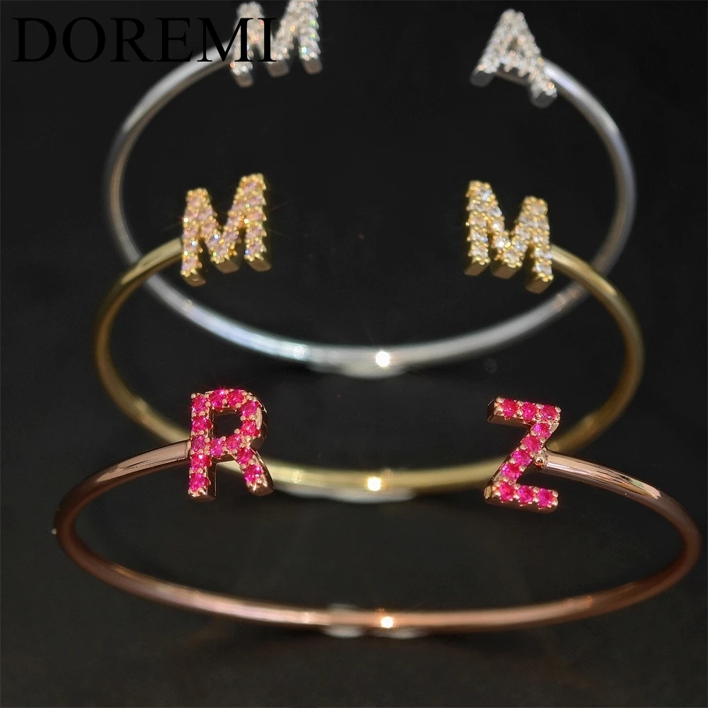 DOREMI Private Custom Jewelry Full Zircon Letters Heart Initial Letter Bangle