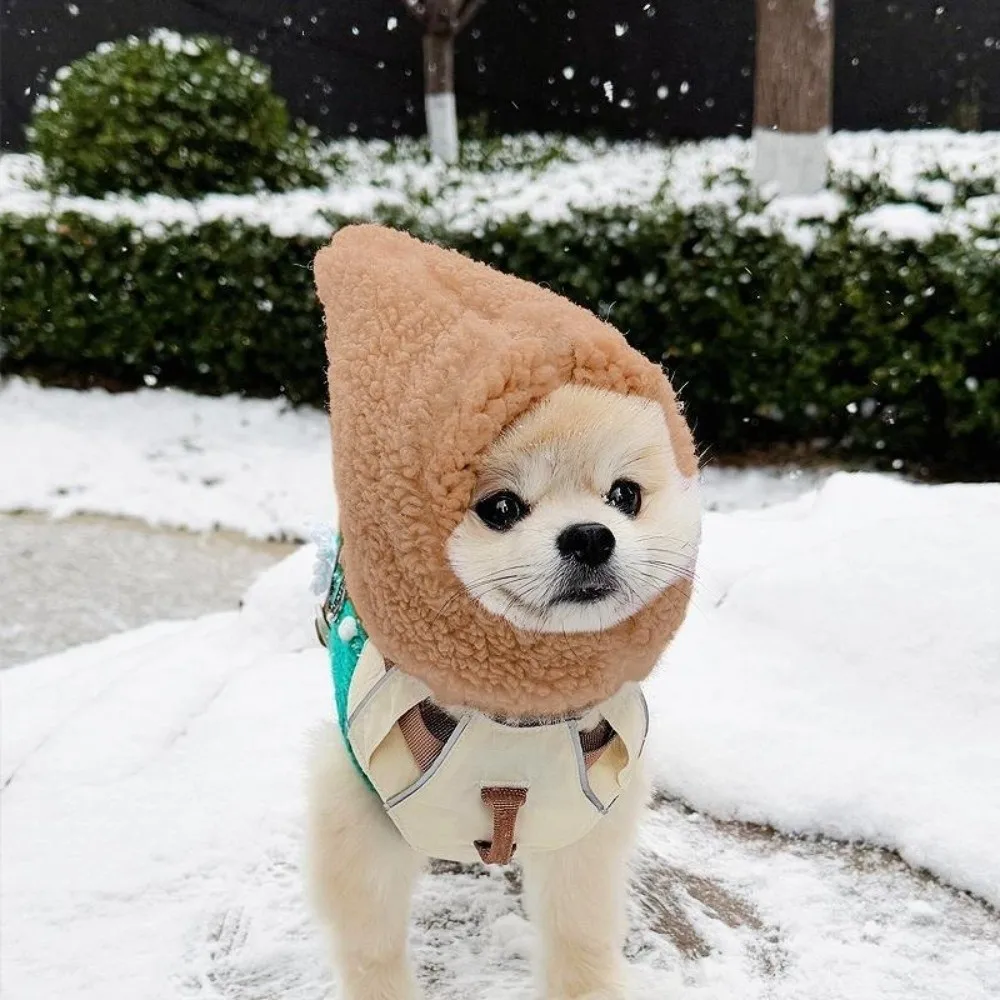 Cute Warm Pet Head Cover Comfortable Noise Protection Winter Pet Hat Soft with Ball Pet Transformation Hat Dress Up