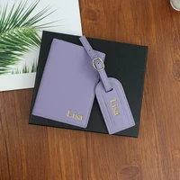 Ensemble de noms personnalisés, porte-passeport unisexe en cuir PU Safiano et boîte cadeau d'étiquette de bagage 3