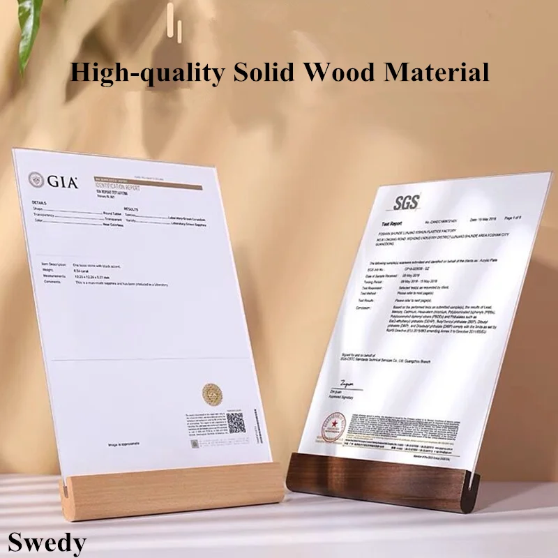 A5 148x210mm 나무 아크릴 사인 홀더 디스플레이 스탠드 메뉴 종이 가격 라벨 홀더 웨딩 사진 사진 포스터 전단지 프레임