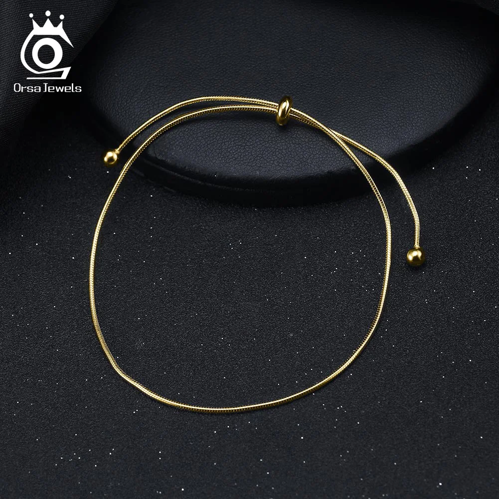 ORSA JEWELS Genuine 925 Sterling Silver Bow Knot Ankle Anklet Foot Chain Slide Clasp Bead Chain Summer Barefoot Bracelet SA53