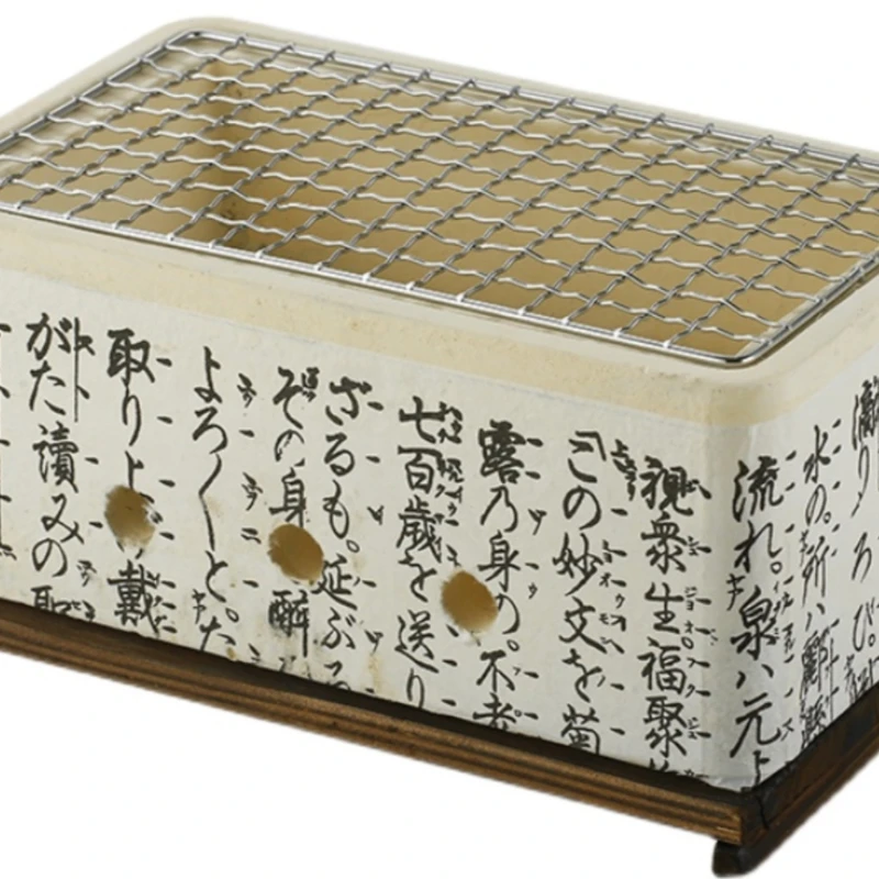 شواية طينية مستطيلة خارجية ، نص على الطراز اليابان...