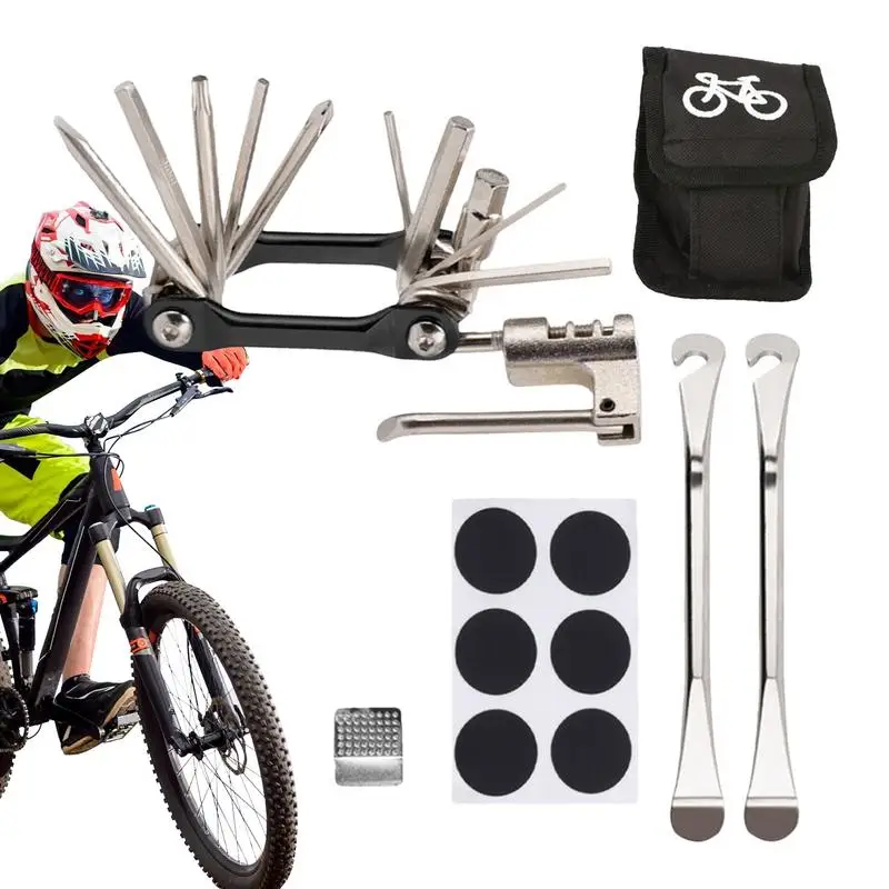 

Набор для ремонта велосипедных шин, многофункциональный инструмент 11 в 1, в комплекте рычаг и патч для шин велосипеда, для горных велосипедов и