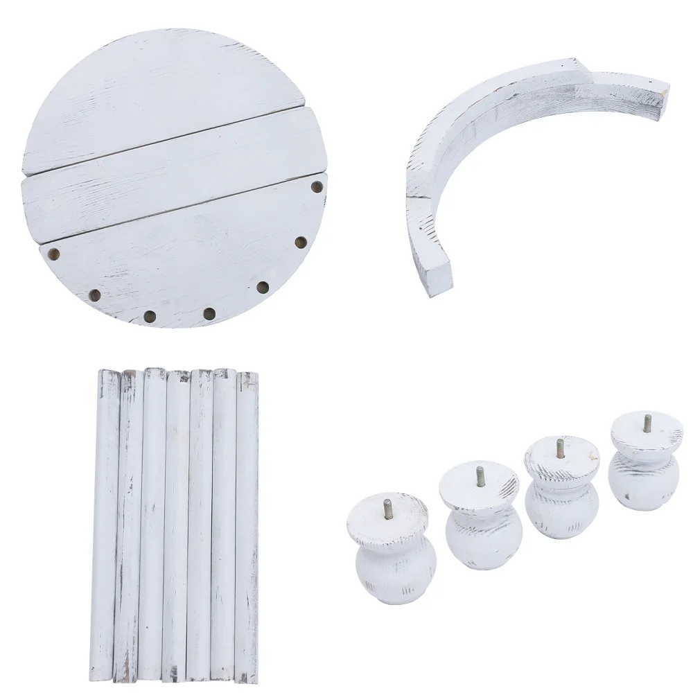 2024 Newborn Photography Props Round Leg Wooden Chair Old-fashioned Chair Infant Shooting Accessories Baby Photo Sofa Wood Chair