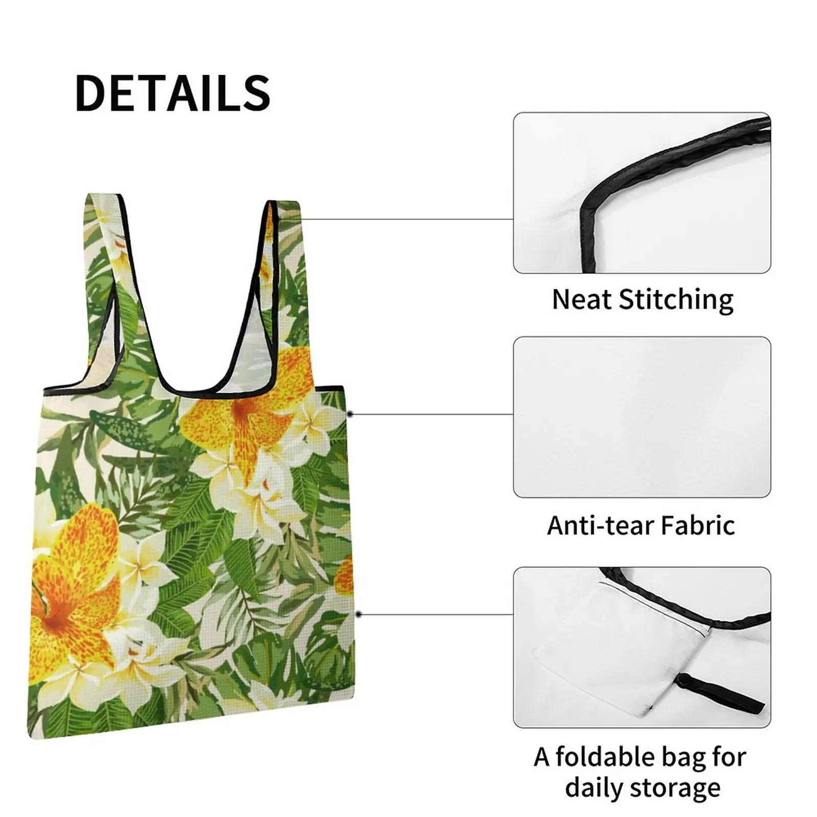 Customized Portable Open Zipperless Shopping Bag Plain Cloth Large Capacity Folding Tote Grocery Organization Bag Custom Pattern