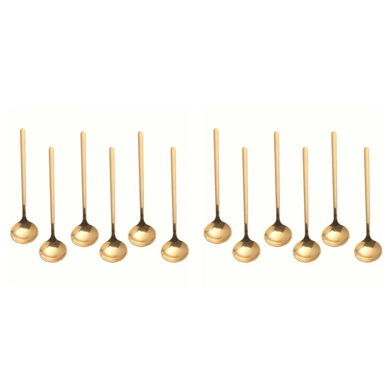 

Stainless Steel 12Pcs Espresso Spoons Teaspoons For Coffee Sugar Dessert Cake Ice Cream Soup Antipasto (Gold)