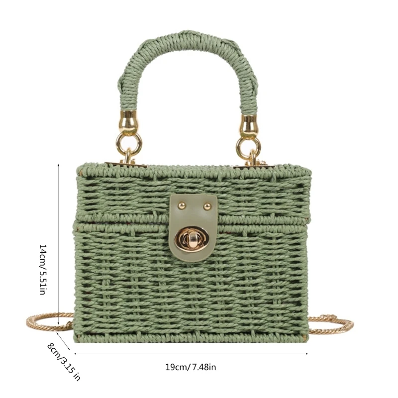 Elegant Straw Bag Shoulder Handbag Party Square Crossbody Purse for Casual Use